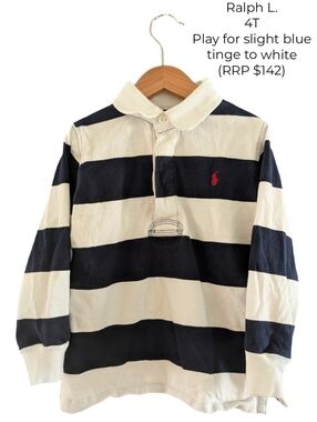 Ralph Lauren Boys' Navy and Cream Striped Rugby Shirt